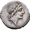 Image 1 : C. Malleolus.  Denarius, circa 96 BC. Obv. Laureate head of Apollo right. Rev. C. MALL. Roma seated 