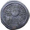 Image 1 : Justinian I (527-565).  Follis, Constantinople. Obv. DN IVSTINIANVS PP AVG. Helmeted and cuirassed b