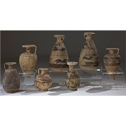 Vases. Seven Corinthian and Etrusco-Corinthian aryballoi and alabastra. Circa 7th-6th century BC.  D