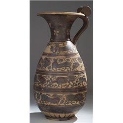 Vases. Etrusco-Corinthian black-figured olpe. Circa early 6th century BC.  D/ The body with four reg