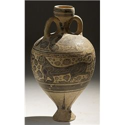 Vases. Middle Corinthian pottery amphoriskos. Circa early 6th century BC.  D/ The piriform body with