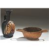 Image 1 : Vases. Two Italic vessels. Circa 4th century BC.  D/ Cup-skyphos, twin handles, traces of black glaz