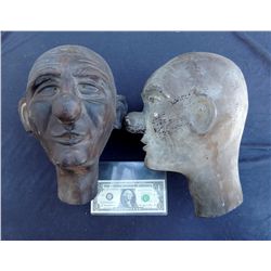 2 VINTAGE 60's CLOWN OLD MAN PUPPET HEAD CASTINGS HORROR PROPS
