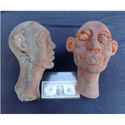 2 VINTAGE COMICAL OAF TROLL MAN FACE PUPPET HEAD CASTING PROPS