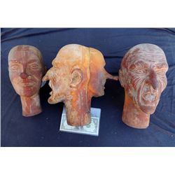 3 VINTAGE HAPPY EVIL CLOWN & WITCH OLD MAN PUPPET HEAD CASTINGS HORROR PROPS