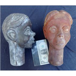 2 VINTAGE 60's CHILD BOY GIRL PUPPET HEAD CASTINGS