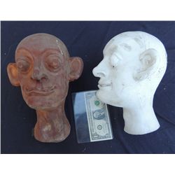 2 VINTAGE COMICAL BUG EYED OAF PUPPET HEAD CASTING HORROR PROPS