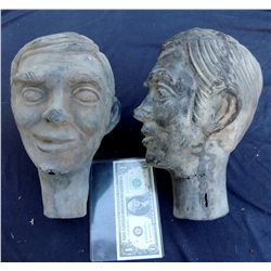 2 VINTAGE MAN WITH SIDE BURNS PUPPET HEAD CASTINGS PROPS