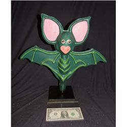 VINTAGE VAMPIRE FLYING CLOWN BAT FIGURINE PROP ON STAND