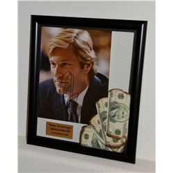 THE DARK KNIGHT TWO FACE BURNED MONEY WITH SIGNED PHOTO FRAMED BATMAN