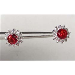 3327 - WHITE GOLD PLATED RUBY AND TOPAZ EARRINGS