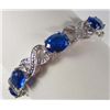Image 1 : 2838 - 14K WHITE GOLD PLATED BRACELET W/ WHITE TOPAZ & BLUE SAPPHIRE