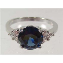 2821 - 14K WHITE GOLD PLATED RING W/ BLUE TOPAZ & WHITE TOPAZ - SIZE 7