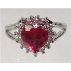 2698 - 14K WHITE GOLD PLATED RING W/ RED RUBY & WHITE TOPAZ - SIZE 8