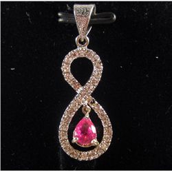 423 - 9.98 CT. PINK RUBY AND WHITE TOPAZ STERLING SILVER PENDANT