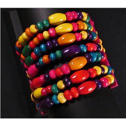 107 - COLORFUL AFRICAN WOOD BEAD BANGLE BRACELET