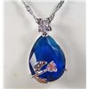 Image 1 : 2720 - 14K WHITE GOLD PLATED PENDANT NECKLACE W/ BLUE SAPPHIRE & WHITE TOPAZ