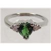 Image 1 : 2788 - 14K WHITE GOLD PLATED RING W/ GREEN EMERALD  & WHITE TOPAZ - SIZE 7