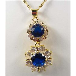 2807 - 14K GOLD PLATED PENDANT NECKLACE W/ WHITE TOPAZ & BLUE SAPPHIRE