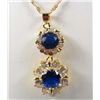 Image 1 : 2807 - 14K GOLD PLATED PENDANT NECKLACE W/ WHITE TOPAZ & BLUE SAPPHIRE