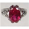 Image 1 : 2699 - 14K WHITE GOLD PLATED RING W/ RED RUBY & WHITE TOPAZ - SIZE 6.75