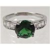 Image 1 : 2687 - 14K WHITE GOLD PLATED RING W/ GREEN EMERALD & WHITE TOPAZ - SIZE 8