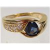 Image 1 : 2691 - 14K GOLD PLATED RING W/ BLUE SAPPHIRE & WHITE TOPAZ - SIZE 7