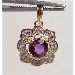 3246 - 14K GOLD PLATE AMETHYST PENDANT MARKED .925
