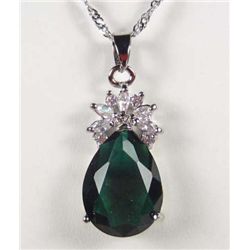 3320 - WHITE GOLD PLATED EMERALD & WHITE TOPAZ NECKLACE