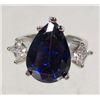 Image 1 : 2651 - 14K WHITE GOLD PLATED RING W/ BLUE SAPPHIRE & WHITE TOPAZ - SIZE 5.75