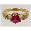 Image 1 : 2775 - 14K GOLD PLATED RING W/ RED RUBY & WHITE TOPAZ  - SIZE 6.25