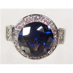 3318 - WHITE GOLD PLATED SAPPHIRE & TOPAZ RING SIZE 7
