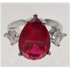 Image 1 : 2765 - 14K WHITE GOLD PLATED RING W/ RED RUBY & WHITE TOPAZ - SIZE 7
