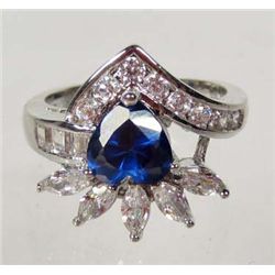 3332 - WHITE GOLD PLATED SAPPHIRE AND TOPAZ RING SIZE 8