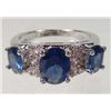 Image 1 : 2703 - 14K WHITE GOLD PLATED RING W/ BLUE SAPPHIRE & WHITE TOPAZ - SIZE 6