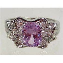 2679 - 14K WHITE GOLD PLATED RING W/ PURPLE TANZANITE & WHITE TOPAZ - SIZE 6