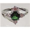 Image 1 : 2700 - 14K WHITE GOLD PLATED RING W/ GREEN EMERALD & WHITE TOPAZ - SIZE 8