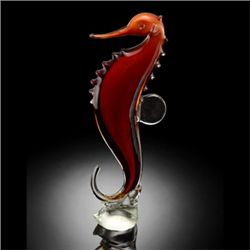 BROWN ART GLASS SEA HORSE