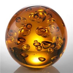 ART GLASS AMBER BUBBLE SPHERE 3.5" DIA