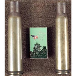 2) ORIGINAL 1943 BRASS ARTILLERY SHELLS AND BADGE