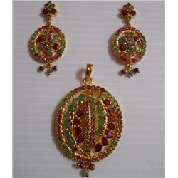 99.6 CTW GOLD PLATED EMERALD/ RUBY SET