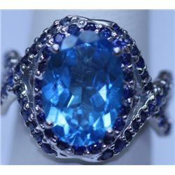 31.15 CTW BLUE TOPAZ AND SAPPHIRE RING .925 STERLING SI