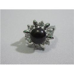 SUNNY BLACK PEARL AND CZ RING; AUTHENTIC PHILIPPINE PEA