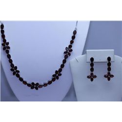 161.75 CTW GARNET NECKLACE AND EARRING SET .925 STERLIN