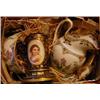 A Victorian Bohemian Green Glass Stand, applied on an oval plaque decorated a lady, on a gilt gro...