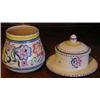 A Poole Pottery Vase, painted flowers, 10 cm, and a similar preserve pot and cover £30-40...