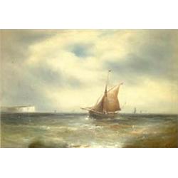 Gustave de Breanski, ships near white cliffs, oil on canvas, signed, 61 x 92 cm  See illustration...