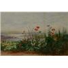 Image 1 : Andrew Nicholl RHA, a view of an estuary town with a bridge, viewed through a bank of poppies, fo...