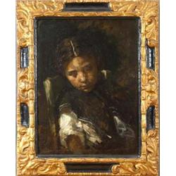 Continental School, early 20th century, a young girl in a chair, oil on canvas, 49 x 37 cm, (in a...