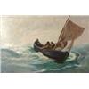 Image 1 : Style of Charles Napier Henry, three fishermen in a boat, oil on canvas, 64 x 96 cm (unframed)  S...